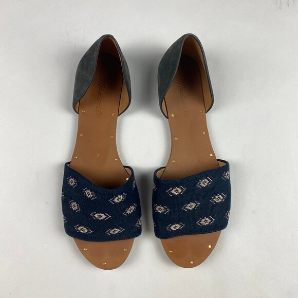 Madewell Thea Diamond Stitch Sandals Flats Navy Blue Fabric & Leather Size 8 - Picture 1 of 14